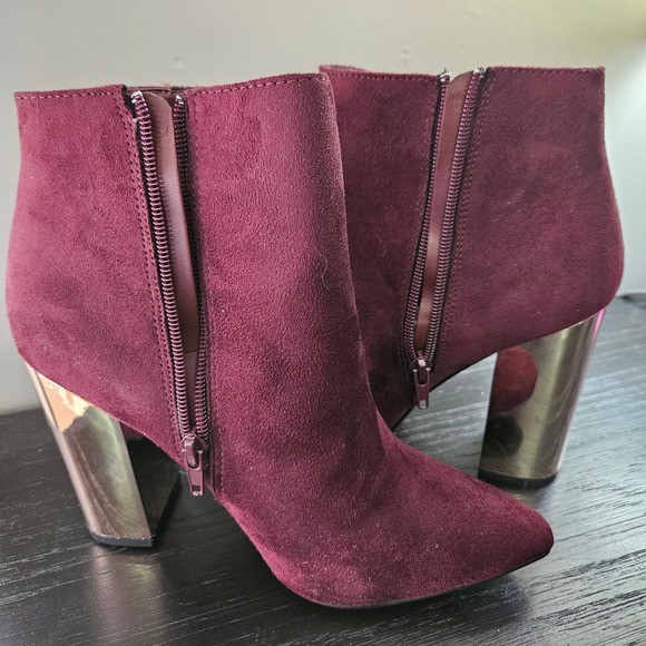 Charlotte Russe Vanna Burgundy Suede Pointed Toe Block Heel Booties Size 8 - Picture 6 of 9